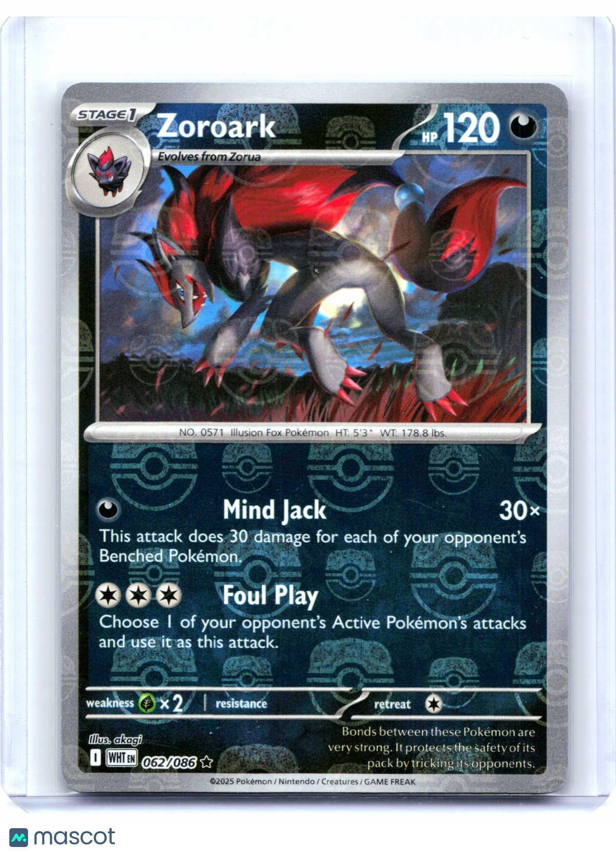 2025 Pokemon—Zoroark (Master Ball Pattern) #062/086 White Flare—Rare Holo