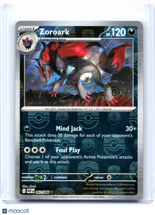 2025 Pokemon—Zoroark (Master Ball Pattern) #062/086 White Flare—Rare Holo