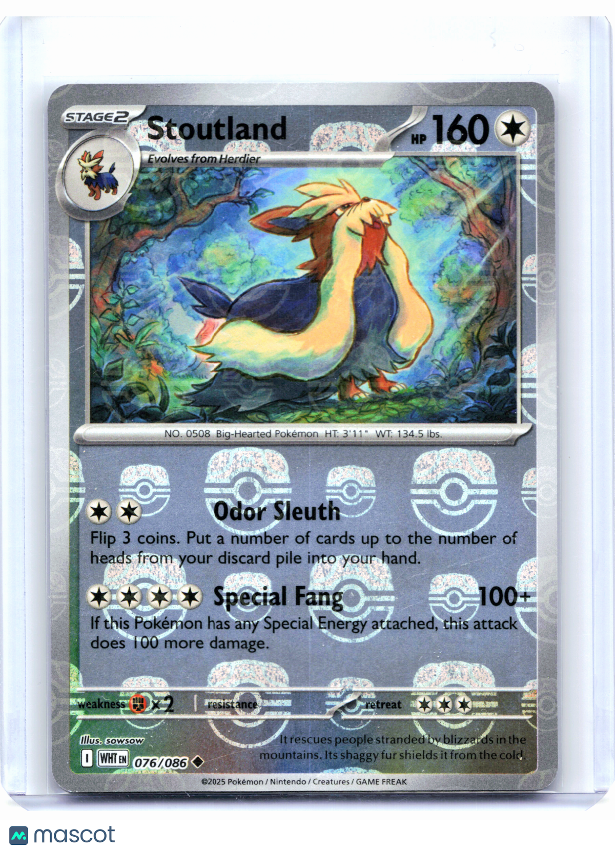 2025 Pokemon—Stoutland (Master Ball Pattern) #076/086 White Flare—Uncommon Holo