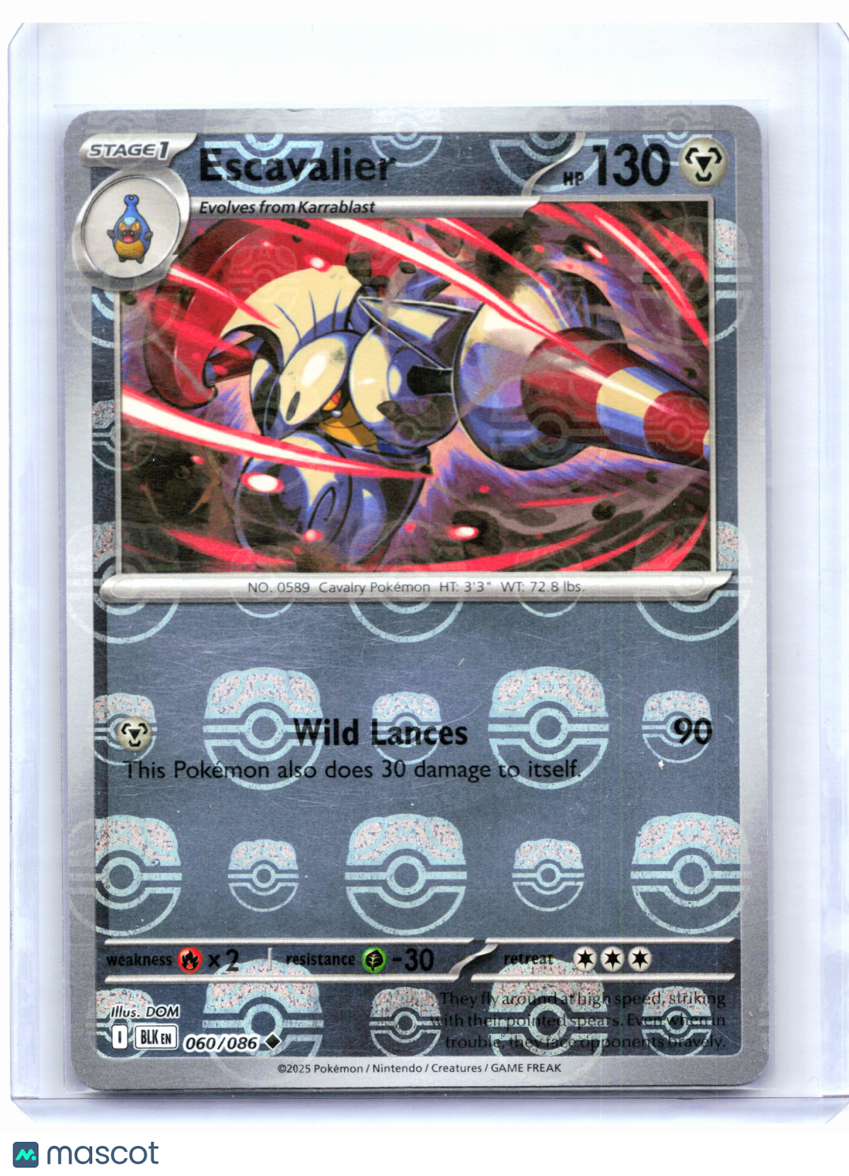 2025 Pokemon—Escavalier (Master Ball Pattern) #060/086 Black Bolt—Uncommon Holo