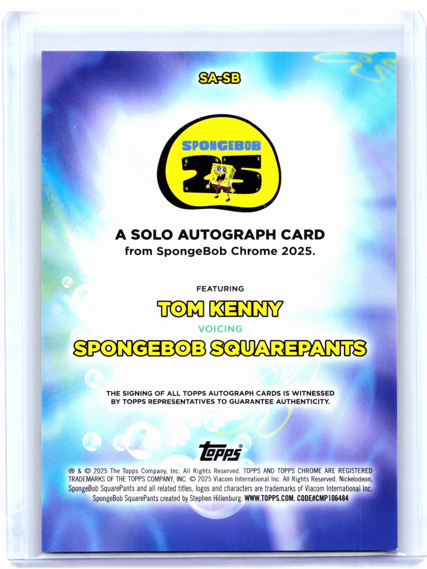 2025 Topps Chrome 25th Anniversary SpongeBob—Tom Kenny Autograph #SA-SB