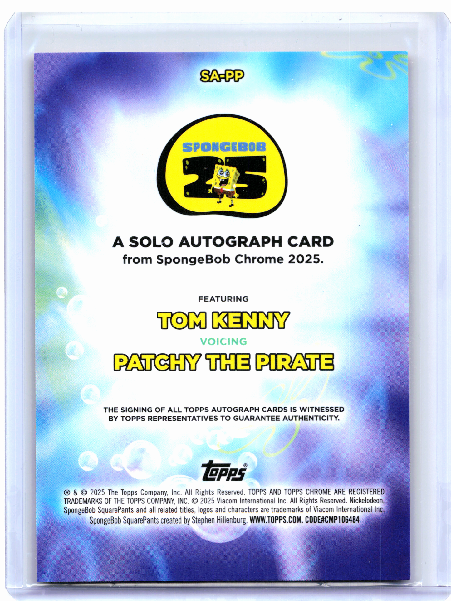 2025 Topps 25th Anniversary SpongeBob—Tom Kenny Autograph 21/25 #SA-PP