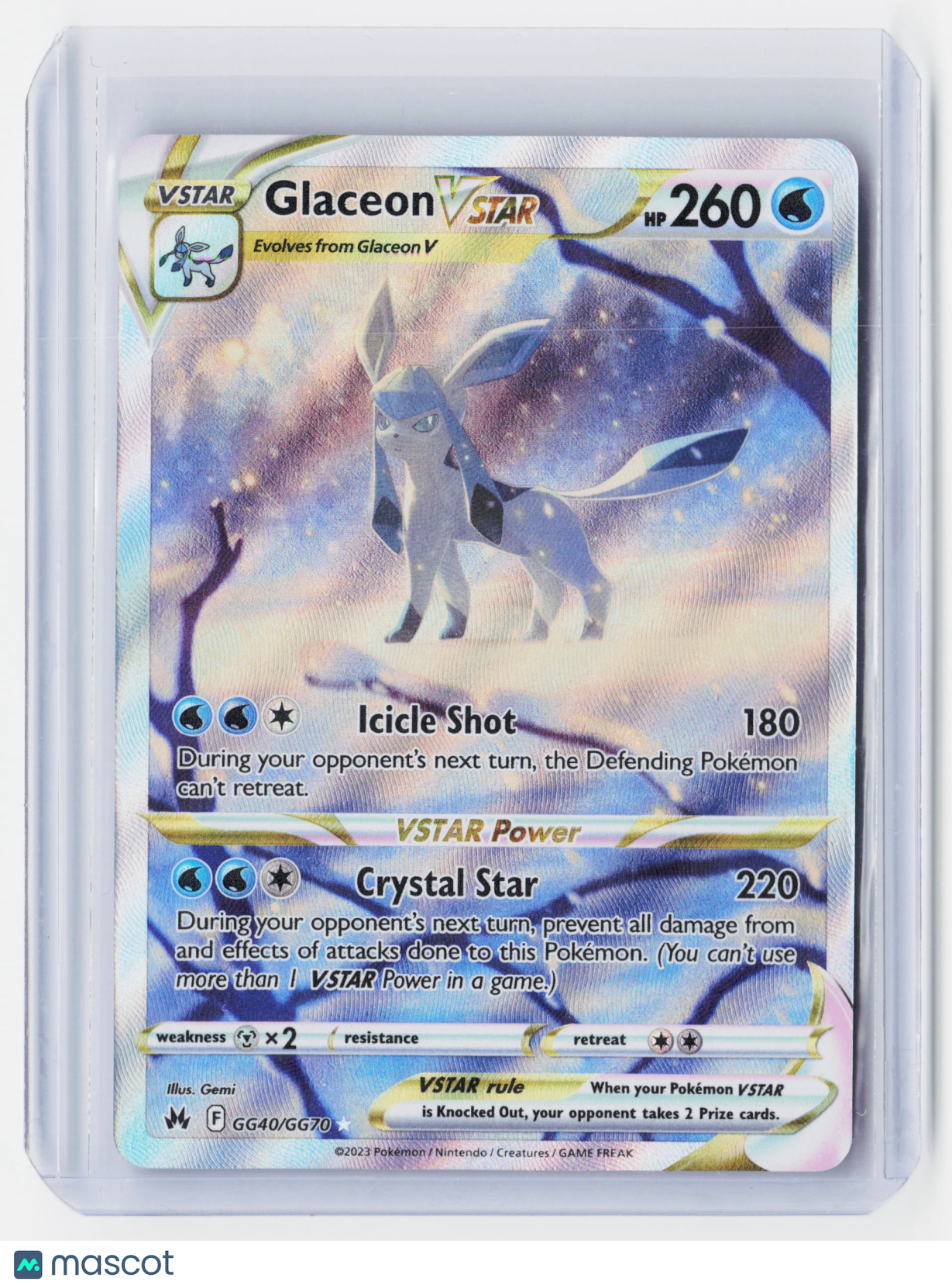 2023 Pokemon—Glaceon VSTAR #GG40/GG70 Crown Zenith: Galarian Gallery—UR Holo