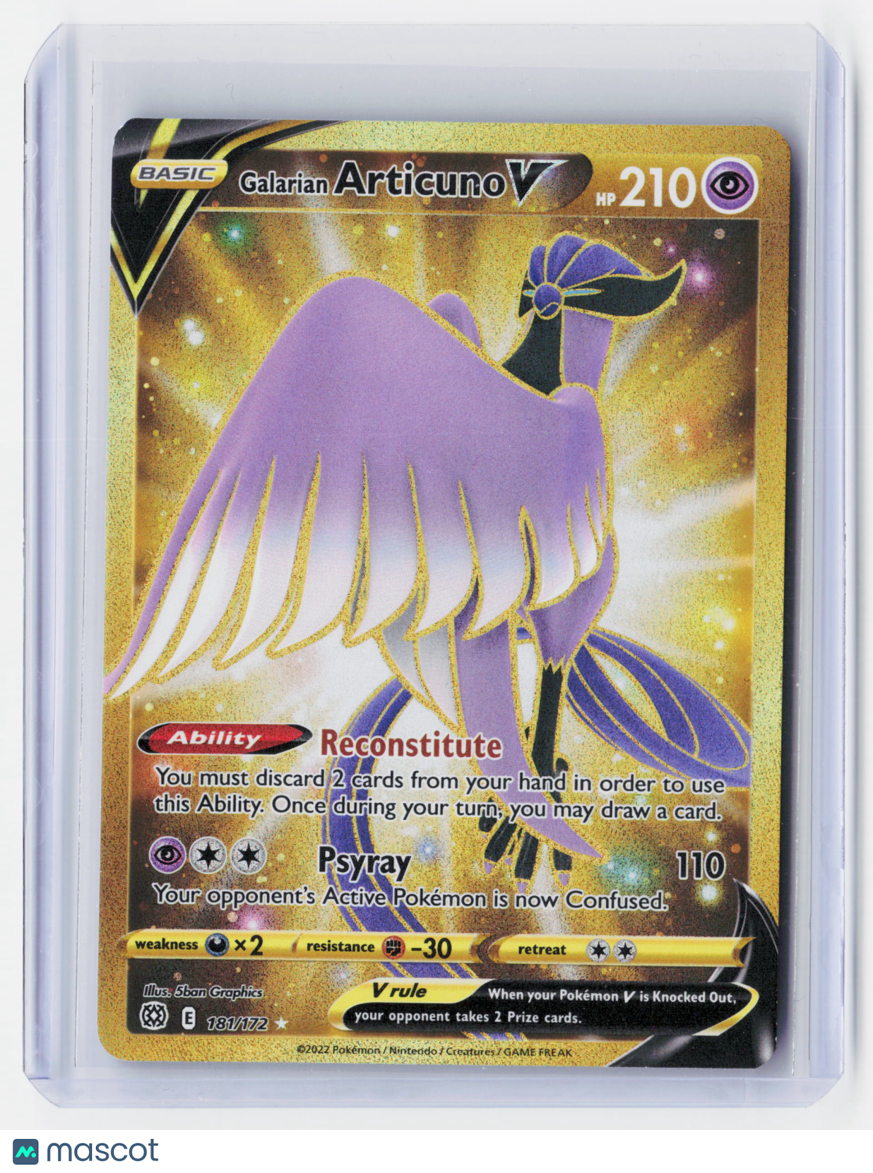 2022 Pokemon—Galarian Articuno V #181/172 Brilliant Stars—Secret Rare Holo