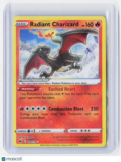 2023 Pokemon—Radiant Charizard #20/159 Crown Zenith—Rare Holo