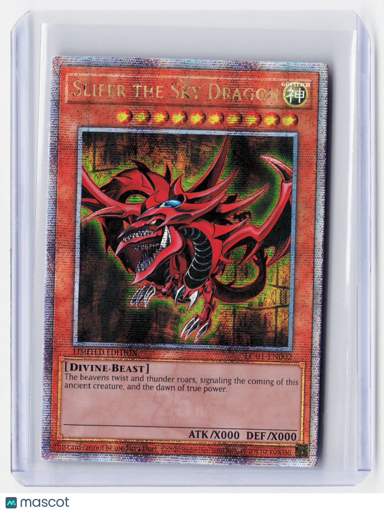 2020 YuGiOh!—Slifer the Sky Dragon #LC01-EN002 25th Anniversary Ed—QCSR Holo