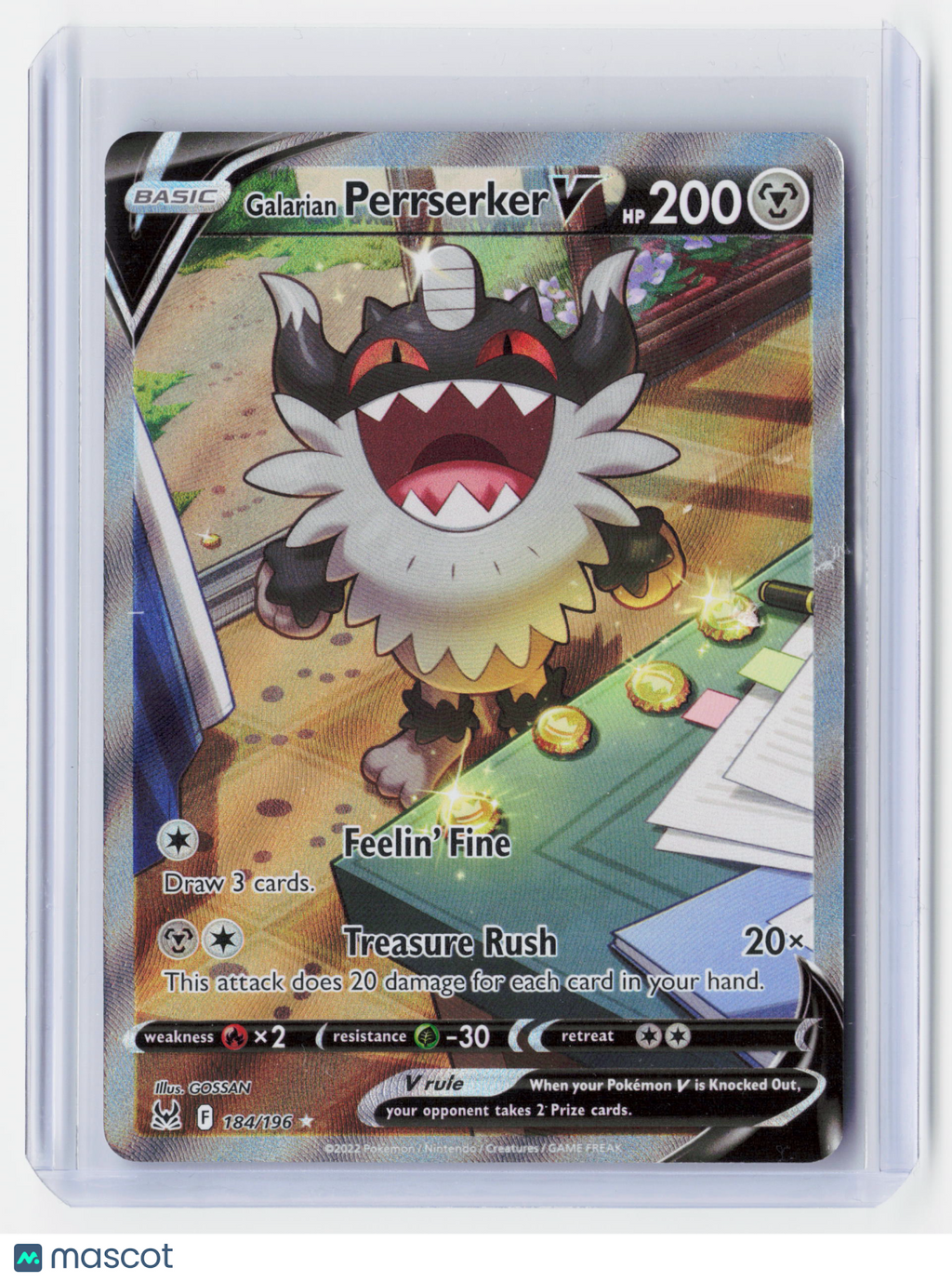2022 Pokemon—Galarian Perrserker V (Alt Full Art) #184 Lost Origin—UR Holo [LP]