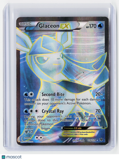 2016 Pokemon—Glaceon EX #116/124 Fates Collide—Rare Holo (Damaged)