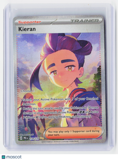2025 Pokemon—Kieran #174/131 Scarlet & Violet White Flare—Secret Rare Holo