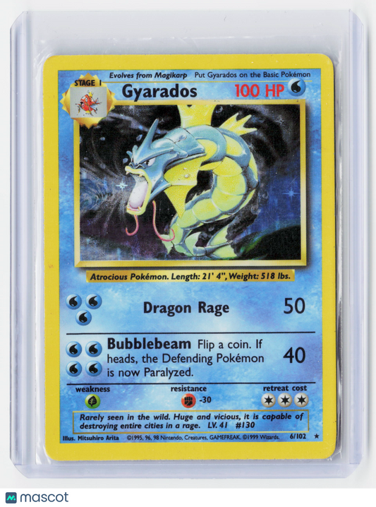 1999 Pokemon—Gyarados #6/102 Base Set—Rare Holo (Damaged)