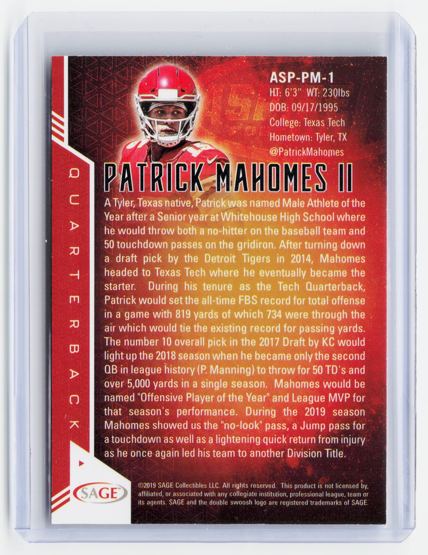 2019 SAGE Aspire Football Football—Patrick Mahomes II #ASP-PM-1