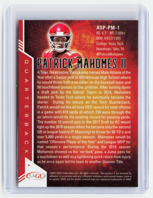 2019 SAGE Aspire Football Football—Patrick Mahomes II #ASP-PM-1