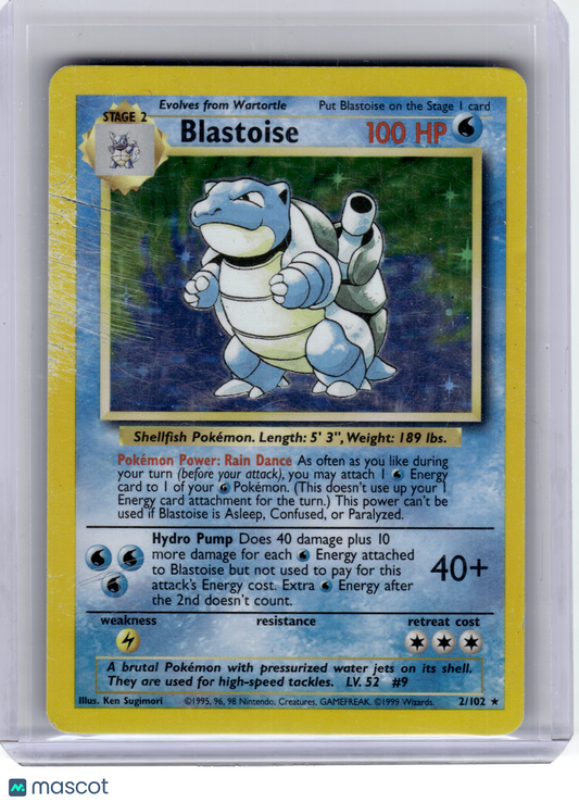 1999 Pokemon—Blastoise #2 Base Set—Rare Holo [Damage]