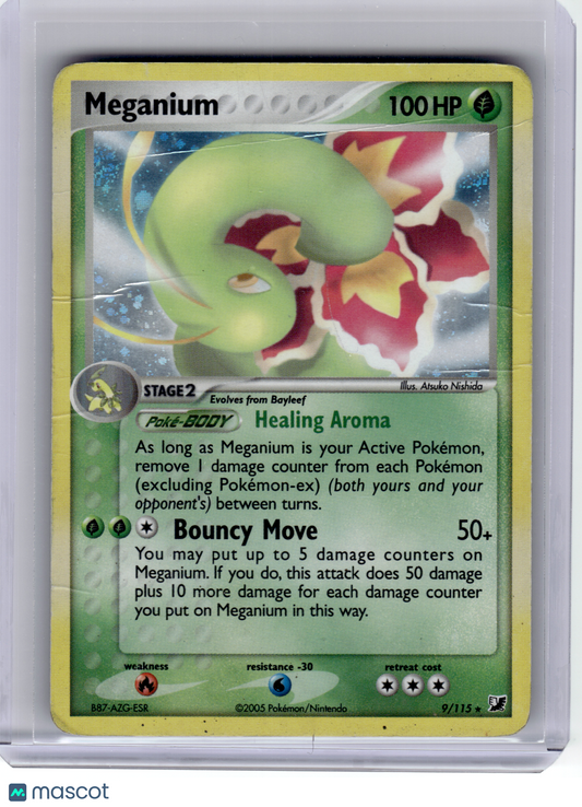 2005 Pokemon—Meganium #9 Unseen Forces—Rare Holo [Damage]