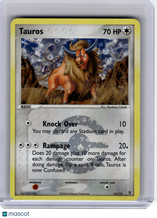 2004 Pokemon—Tauros #16 FireRed & LeafGreen—Rare Reverse Holo [MP]