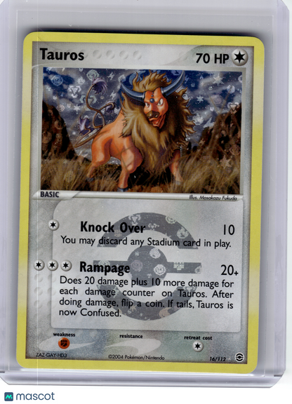 2004 Pokemon—Tauros #16 FireRed & LeafGreen—Rare Reverse Holo [MP]