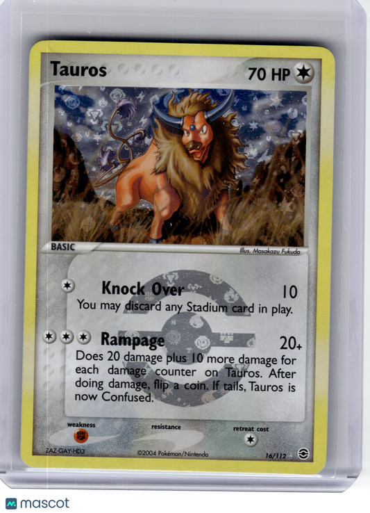2004 Pokemon—Tauros #16 FireRed & LeafGreen—Rare Reverse Holo [MP]