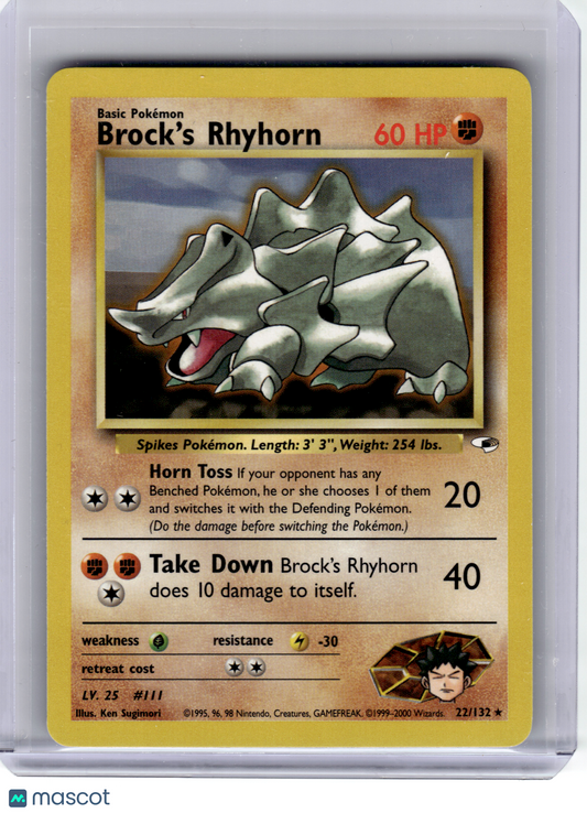 2000 Pokemon—Brock's Rhyhorn #22 Gym Heroes—Rare Non Holo [Lightly Played]