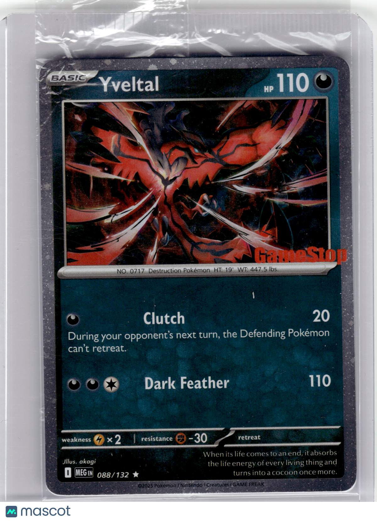 2025 Pokemon—Yveltal #88 Mega Evolution—Rare Holo [Sealed] (GameStop)