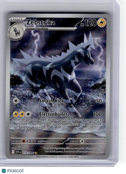 2025 Pokemon—Zebstrika #115 White Flare—Illustration Rare Holo