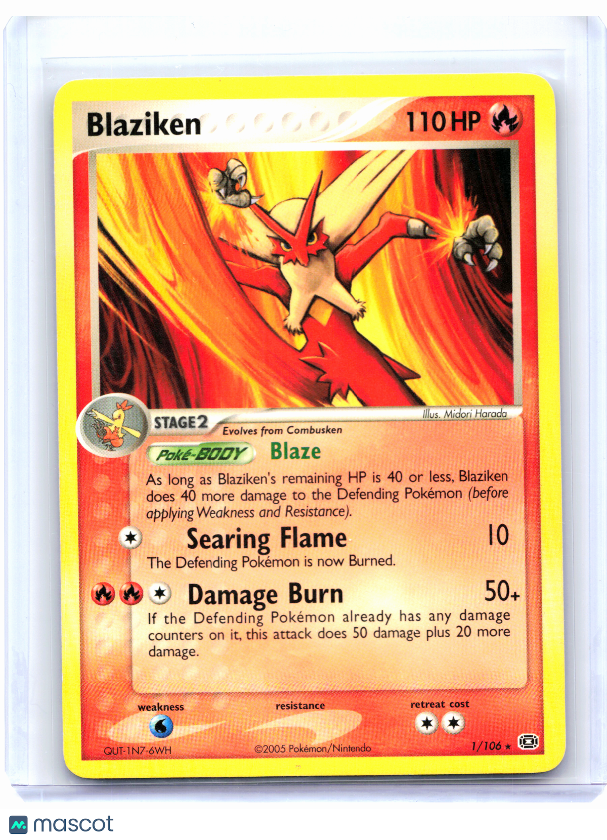 2005 Pokemon—Blaziken #1/106 EX Emerald—Rare Nonholo