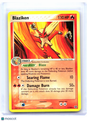 2005 Pokemon—Blaziken #1/106 EX Emerald—Rare Nonholo