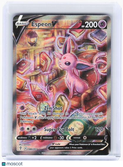 2021 Pokemon—Espeon V (Alt Full Art) #180/203 Evolving Skies—Ultra Rare Foil