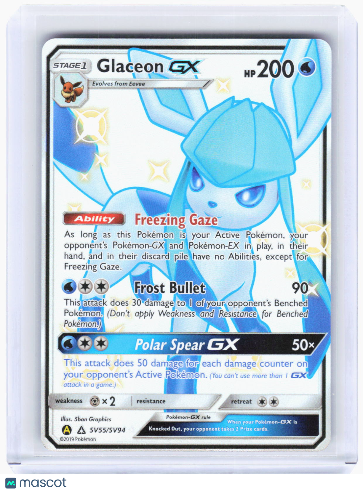 2019 Pokemon—Glaceon GX #SV55/SV94 Hidden Fates: Shiny Vault—SHR Foil