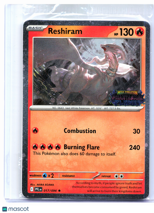 2025 Pokemon—Reshiram (Phantasmal Flames Stamp) #017/094 MCAP—Rare Holo [Sealed]