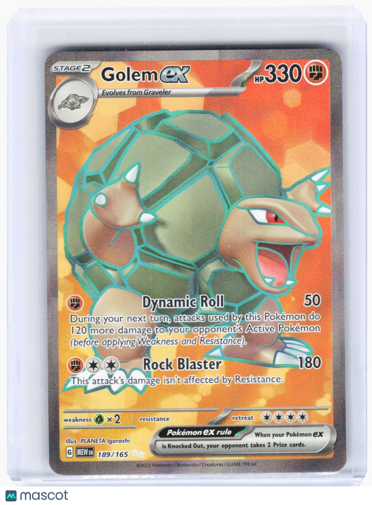 2023 Pokemon—Golem ex #189/165 Scarlet & Violet 151—Ultra Rare Foil