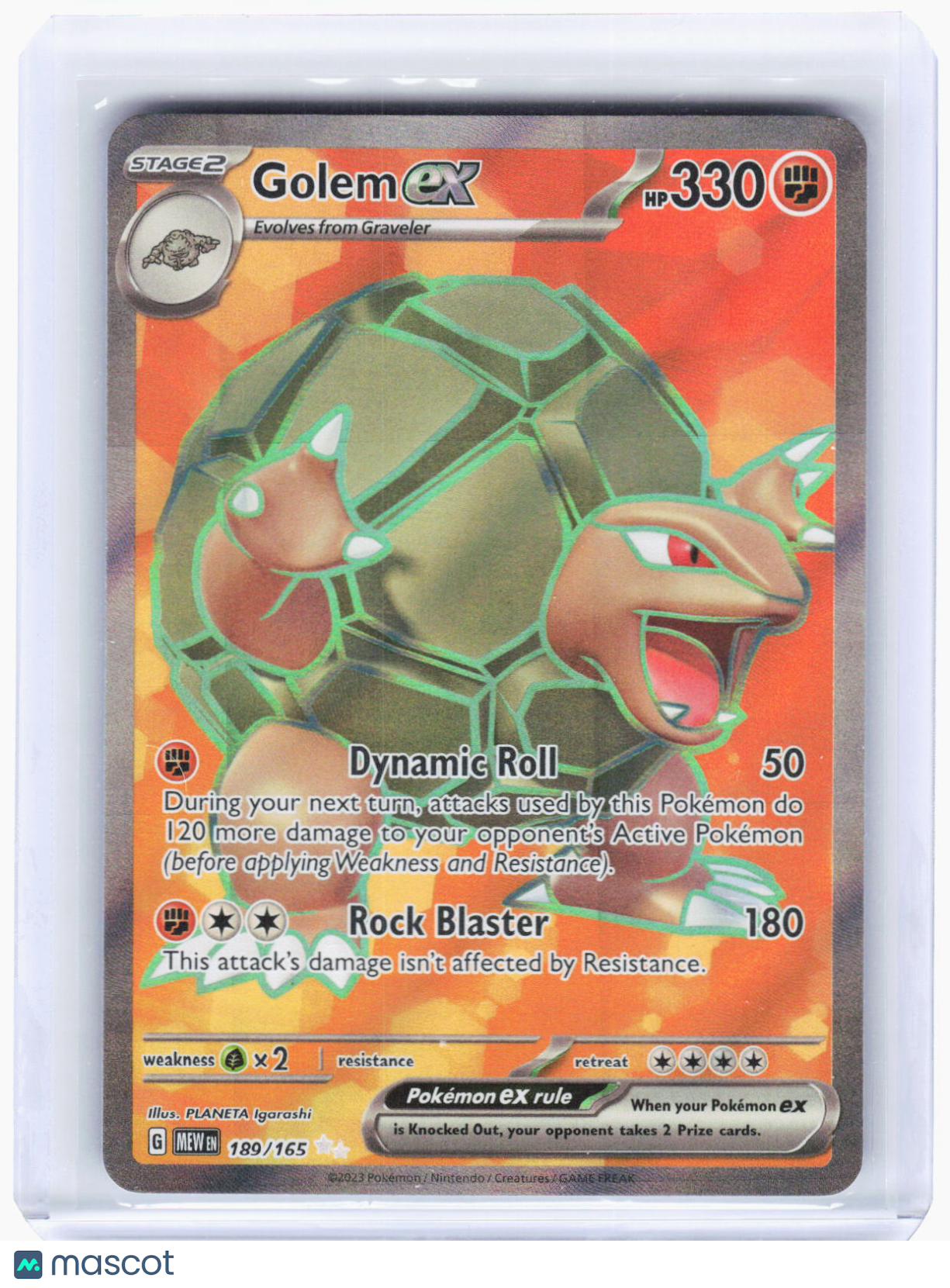 2023 Pokemon—Golem ex #189/165 Scarlet & Violet 151—Ultra Rare Foil