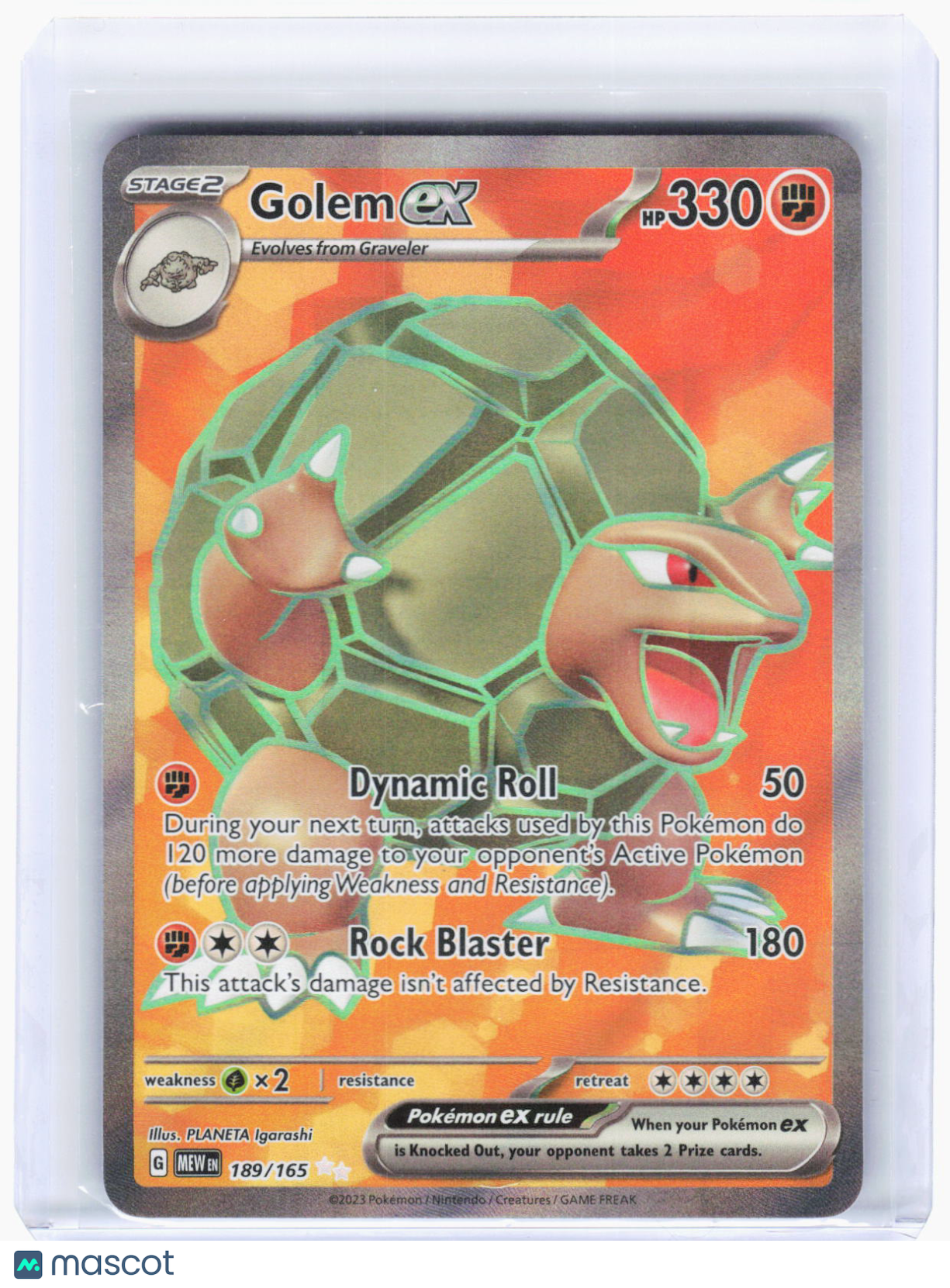 2023 Pokemon—Golem ex #189/165 Scarlet & Violet 151—Ultra Rare Foil