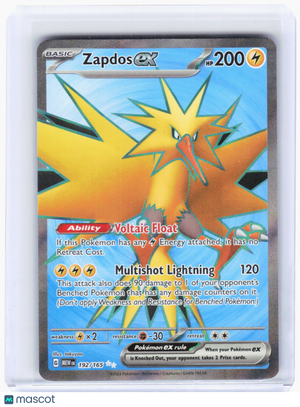2023 Pokemon—Zapdos ex #192/165 Scarlet & Violet 151—Ultra Rare Foil