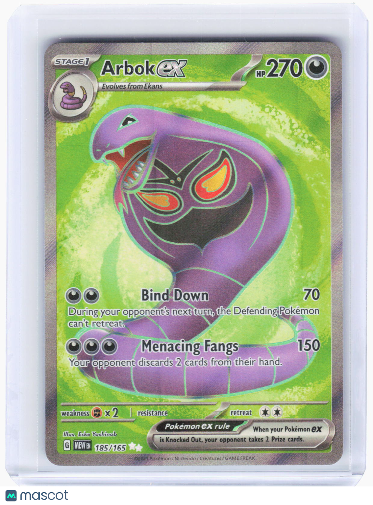 2023 Pokemon—Arbok ex #185/165 Scarlet & Violet 151—Ultra Rare Foil