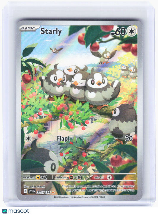 2023 Pokemon—Starly #221/198 Scarlet & Violet Base Set—Illustration Rare Foil