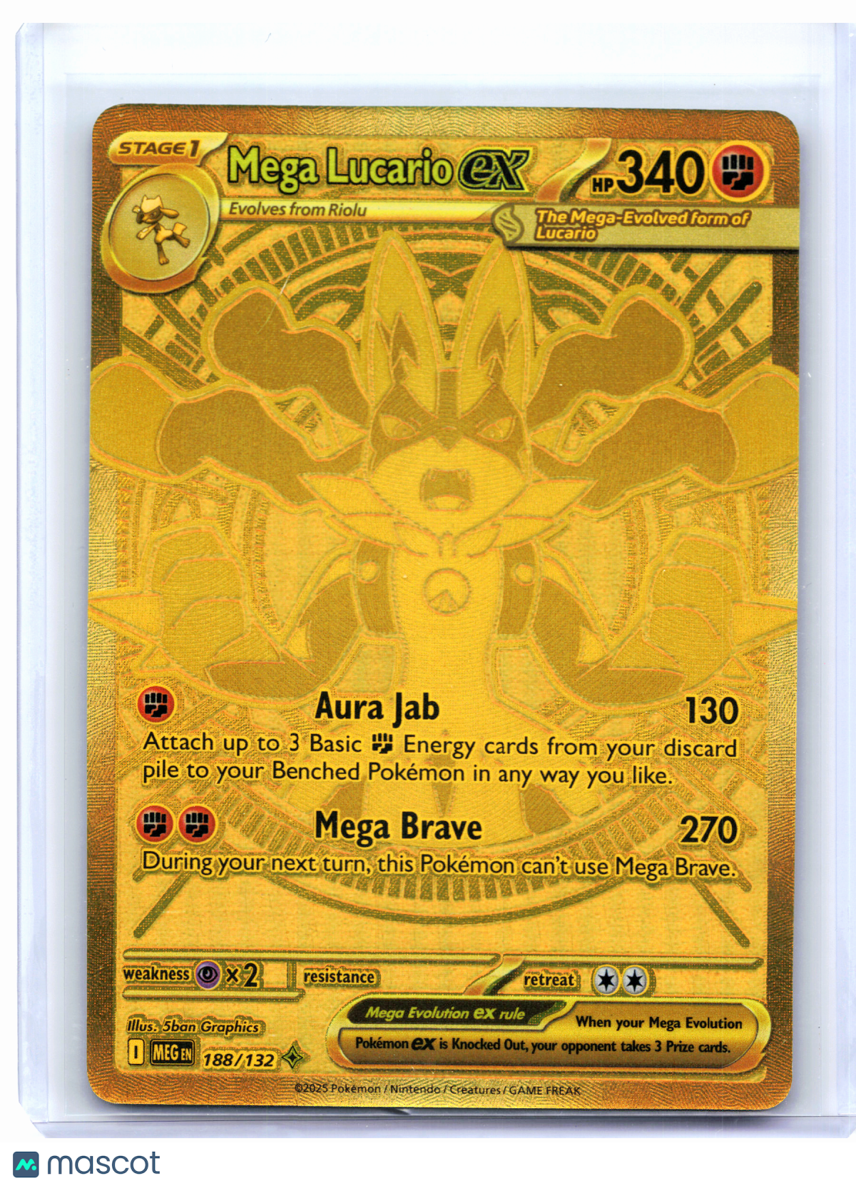 2025 Pokemon—Mega Lucario ex #188/132 Mega Evolution—Mega Hyper Rare Gold
