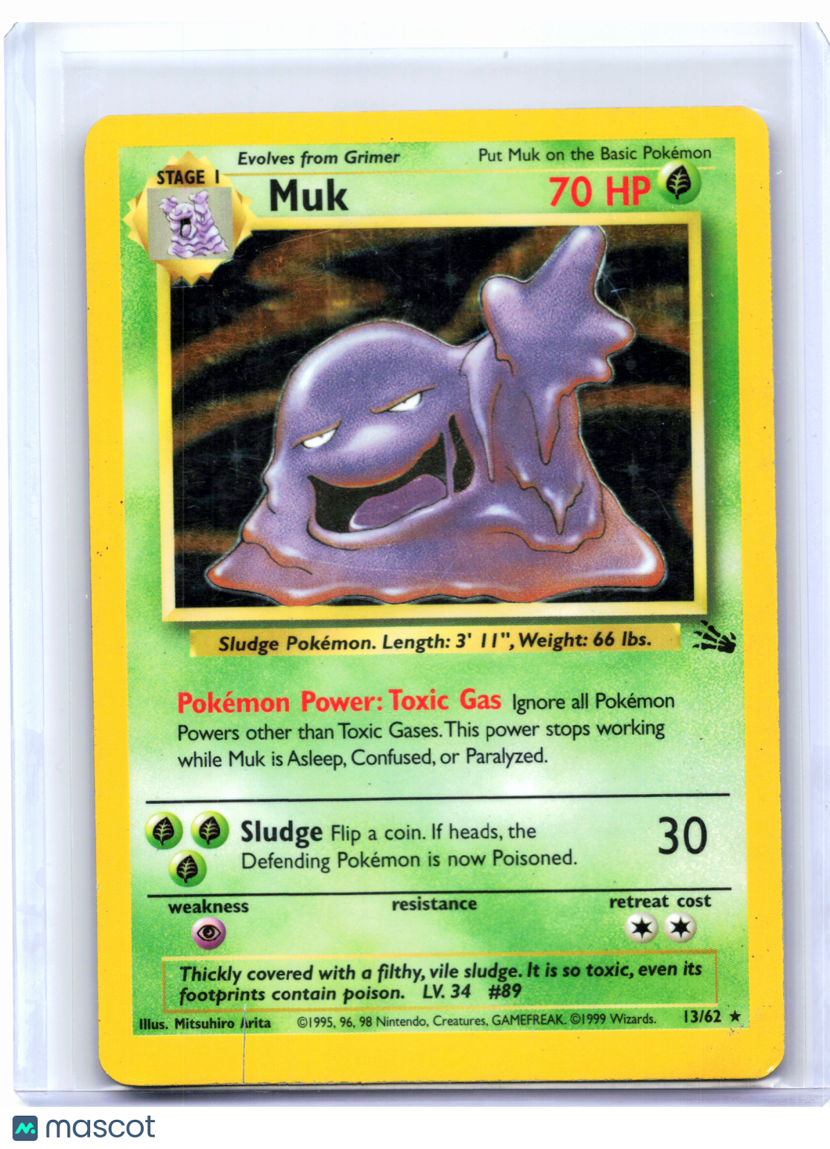 1999 Pokemon—Muk #13/62 Fossil—Holo Rare [Damaged]