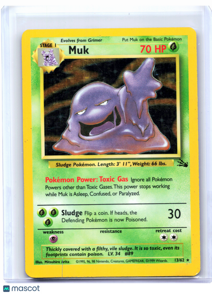 1999 Pokemon—Muk #13/62 Fossil—Holo Rare [Damaged]