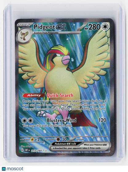 2023 Pokemon—Pidgeot ex #217/197-Obsidian Flames—Secret Rare Holo