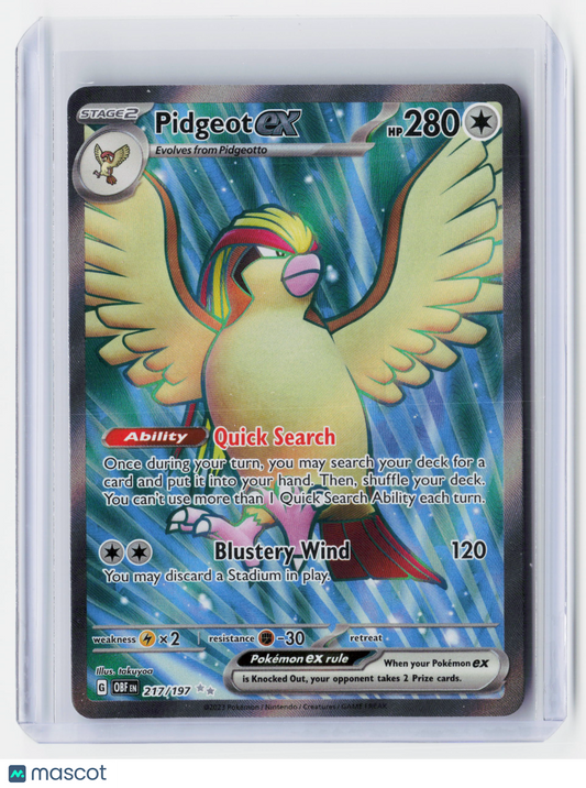 2023 Pokemon—Pidgeot ex #217/197-Obsidian Flames—Secret Rare Holo