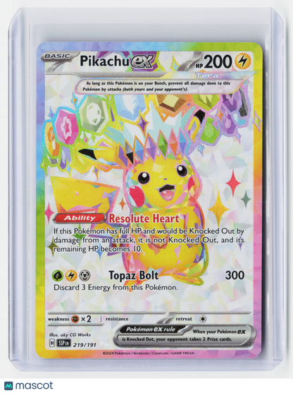 2024 Pokemon—Pikachu ex #219/191-Surging Sparks—Secret Rare Holo