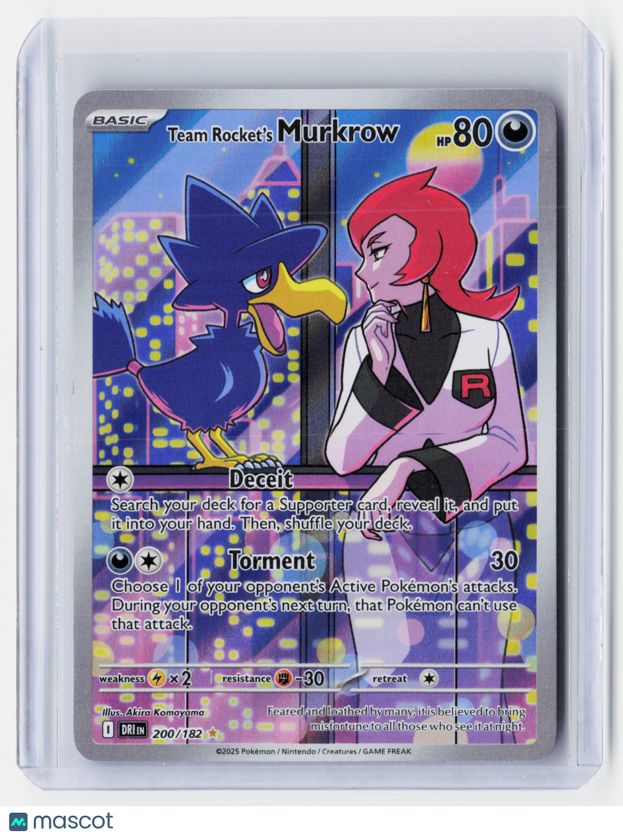 2025 Pokemon—Team Rocket's Murkrow #200/182-SVP White Flare—Secret Rare Holo