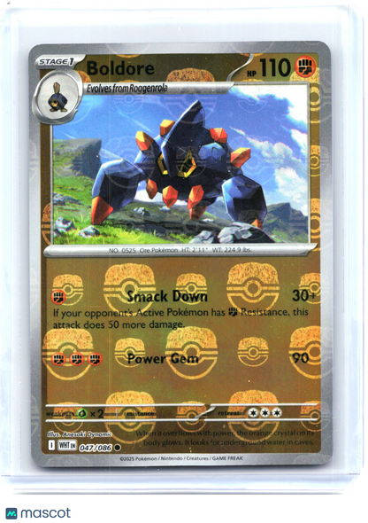 2025 Pokemon—Boldore #47/86 White Flare—Common Reverse Holo (Masterball)