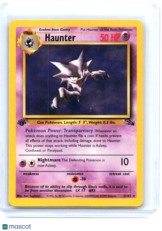 1999 Pokemon—Haunter #21/62 Fossil—Rare Non-Holo[First Edition] [Lightly Played]