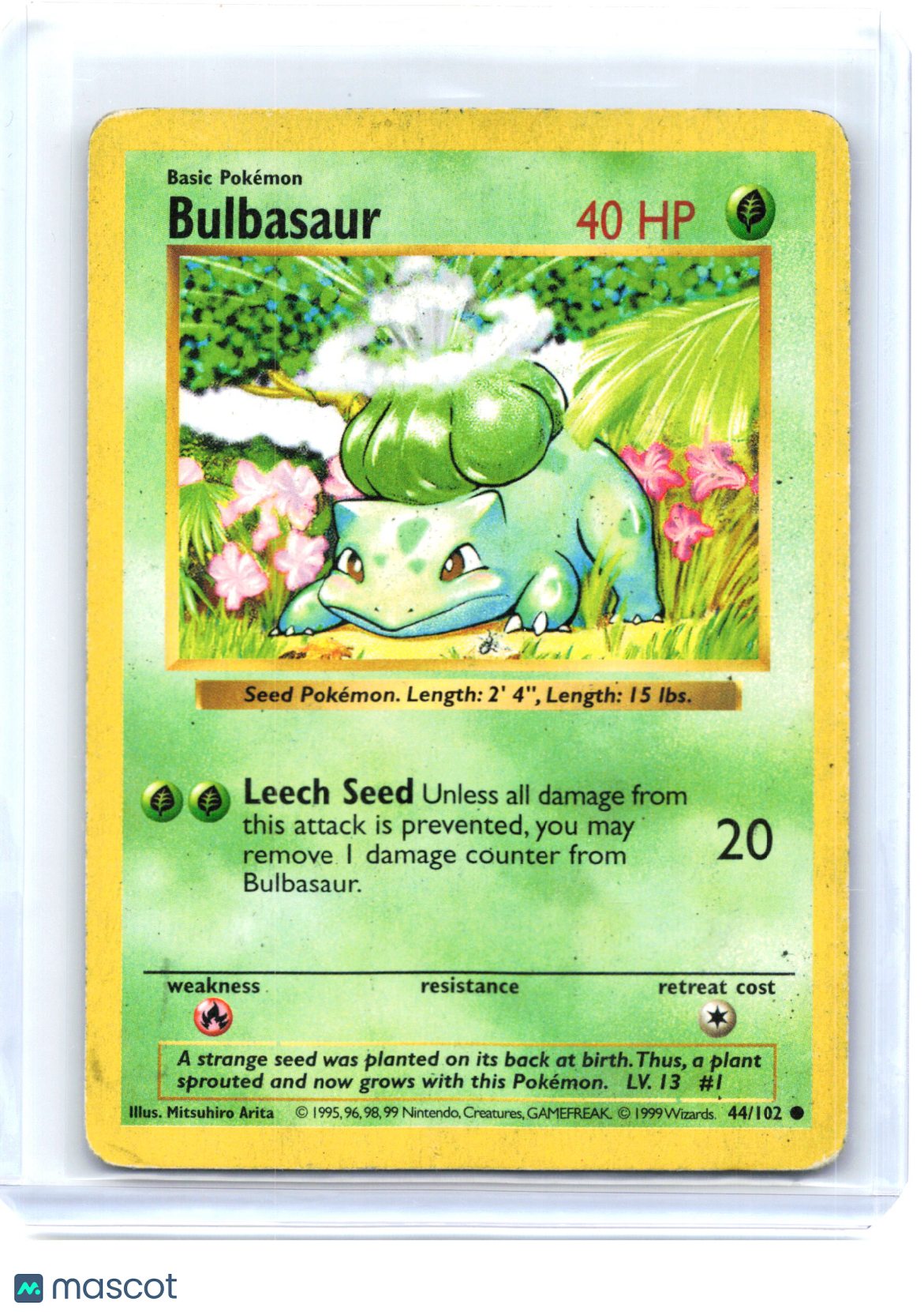 1999 Pokemon—Bulbasaur #44/102 Base Set—Common Non-Holo [Damaged] (Shadowless)