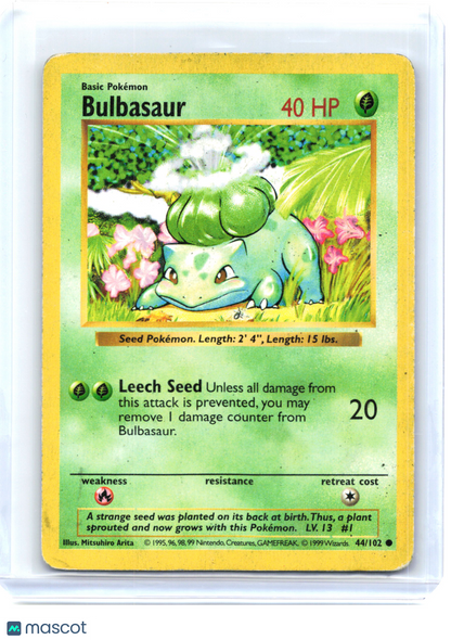 1999 Pokemon—Bulbasaur #44/102 Base Set—Common Non-Holo [Damaged] (Shadowless)