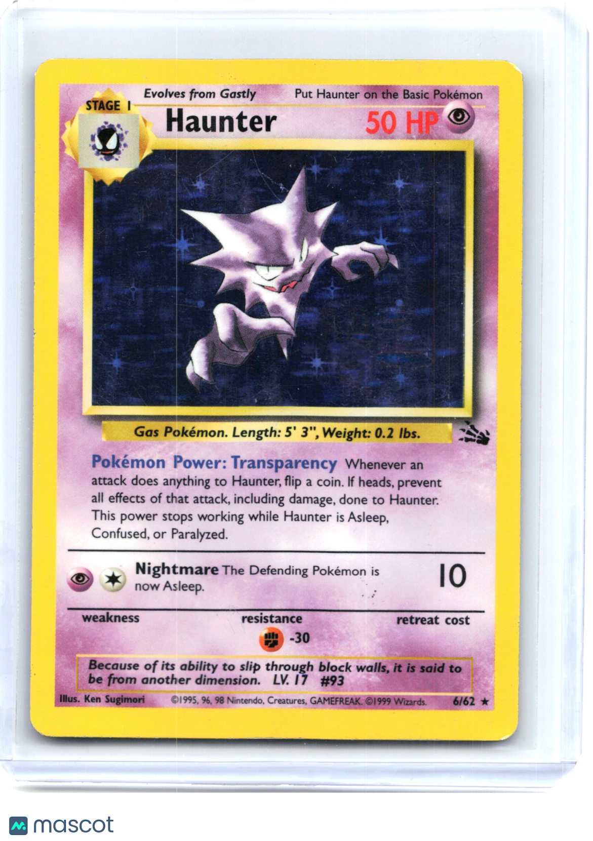 1999 Pokemon—Haunter #6/62 Fossil—Holo Rare Holo [Damaged]