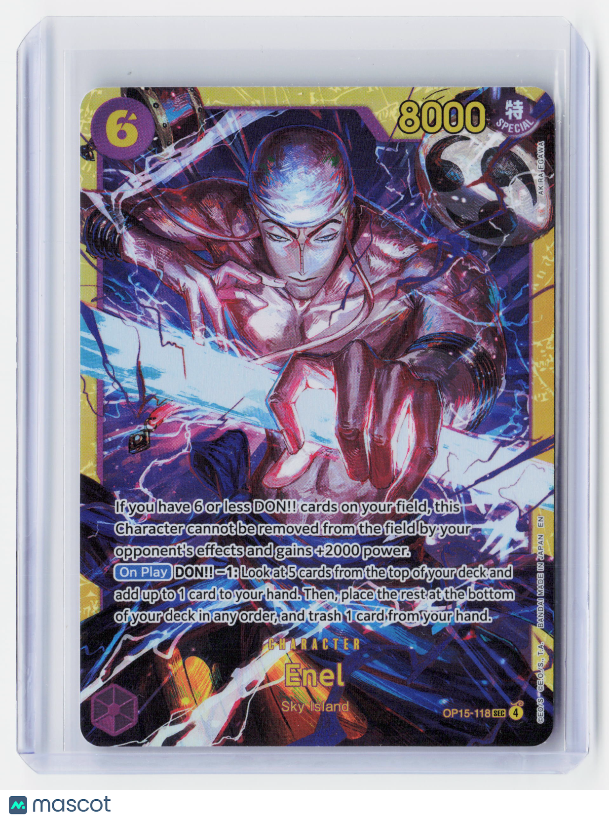 2026 One Piece Card Game—Enel #OP15-118 Adventure on Kami's Island—SEC Holo