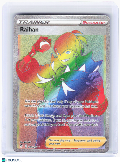2021 Pokemon—Raihan (Secret) #224/203 Evolving Skies—Secret Rare Rainbow