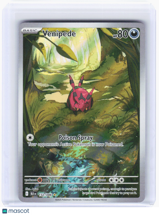 2025 Pokemon—Venipede #132/86 Black Bolt—Illustration Rare Foil